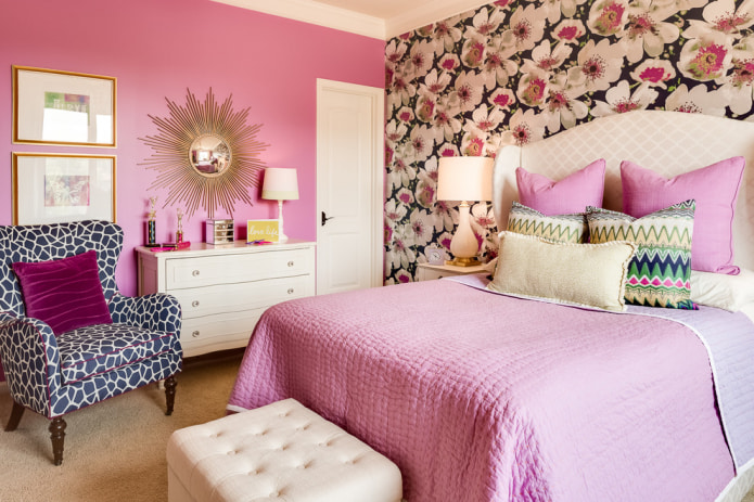 Rozā istabas interjers: kombinācija, stila izvēle, apdare, mēbeles, aizkari un dekors