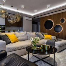 Sofa kelabu di pedalaman: jenis, foto, reka bentuk, kombinasi dengan kertas dinding, langsir, hiasan-3