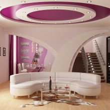 Снимка на тавани от гипсокартон за залата: едно ниво, двустепенно, дизайн, осветление-1