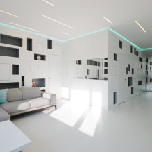 Φωτογραφία από οροφές από γυψοσανίδες για την αίθουσα: ένα επίπεδο, δύο επίπεδα, σχέδιο, φωτισμός-5