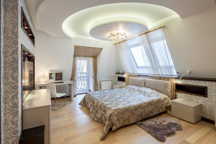 Οροφές από γυψοσανίδες για το υπνοδωμάτιο: φωτογραφία, σχέδιο, τύποι μορφών και κατασκευών