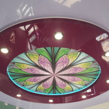 Plafonds tendus combinés: combinaison de couleur, de texture, avec d'autres matériaux, multiniveau-7