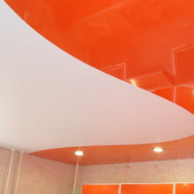 Plafonds tendus combinés: combinaison de couleur, de texture, avec d'autres matériaux, multiniveau-8