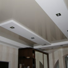 Plafonds combinés plaques de plâtre et tendus: design, combinaisons de couleurs, photo à l'intérieur-3