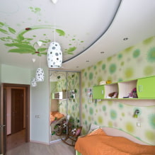 Taulers de guix i sostres elàstics combinats: disseny, combinacions de colors, fotos a l'interior-5