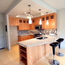 Soffitto a due livelli in cucina: tipi, design, colore, opzioni di forma, illuminazione-1