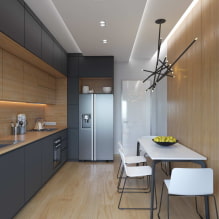 Таван на две нива в кухнята: видове, дизайн, цвят, опции за форма, осветление-3