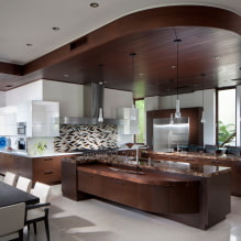 Tavan pe două niveluri în bucătărie: tipuri, design, culoare, opțiuni de formă, iluminare-4