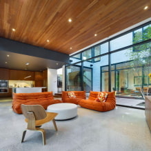 Sostre de fusta: tipus, disseny, color, il·luminació, exemples d’estils de loft, minimalisme, clàssic, Provence-0