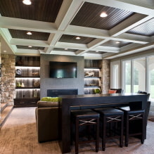 Bruin plafond: ontwerp, typen (stretch, gipsplaat, etc.), combinaties, verlichting-4