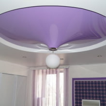 Lilac strop: typy (stretch, sádrokarton atd.), Kombinace, design, osvětlení-3