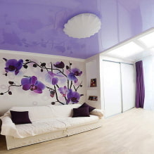 Violetinės lubos: dizainas, atspalviai, įtempiamų ir lubų nuotrauka-7