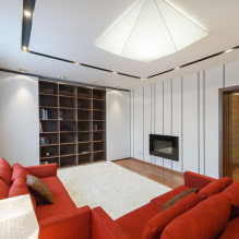 Decorazione del soffitto nel soggiorno: tipi di strutture, forme, colore e design, idee di illuminazione-1