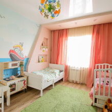 Suggerimenti per la scelta di un soffitto nella stanza dei bambini: tipi, colore, design e disegni, forme ricci, illuminazione-3