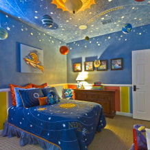 Çocuk odasında tavan seçimi için ipuçları: tipler, renk, tasarım ve çizimler, kıvırcık şekiller, aydınlatma-7