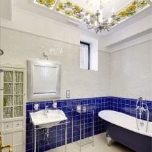 Sufit w łazience: rodzaje wykończeń według materiału, wzoru, koloru, wzoru, oświetlenia-1