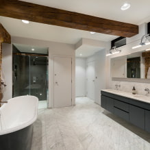 Griesti vannas istabā: apdares veidi pēc materiāla, dizaina, krāsas, dizaina, apgaismojuma-2