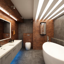 Griesti vannas istabā: apdares veidi pēc materiāla, dizaina, krāsas, dizaina, apgaismojuma-3