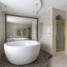 Soffitto in bagno: tipi di finiture per materiale, design, colore, design, illuminazione-5