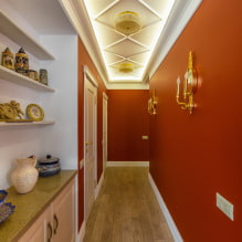 Trần trong hành lang: loại, màu sắc, thiết kế, cấu trúc hình vẽ trong hành lang, chiếu sáng-2