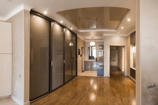 Οροφή στο διάδρομο: τύποι, χρώμα, σχέδιο, σγουρές κατασκευές στο διάδρομο, φωτισμός