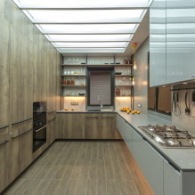 Opzioni per la finitura del soffitto in cucina: tipi di strutture, colore, design, illuminazione, forme ricci-1