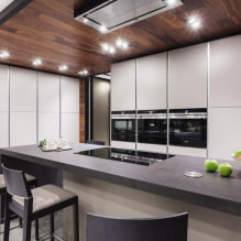 Opties voor het afwerken van het plafond in de keuken: soorten structuren, kleur, ontwerp, verlichting, gekrulde vormen-2