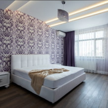 תקרה בחדר השינה: עיצוב, סוגים, צבע, עיצובים מתולתלים, תאורה, דוגמאות בפנים -0