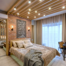 Таван в спалнята: дизайн, видове, цвят, къдрави дизайни, осветление, примери в интериора-6