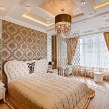 Таванът в спалнята: дизайн, видове, цвят, къдрави дизайни, осветление, примери в интериора-8
