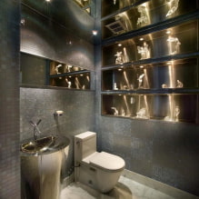 Tavan în toaletă: vizualizări după material, construcție, textură, culoare, design, iluminat-1