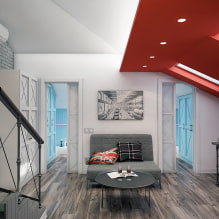 Podkrovní strop: design, barva, typy (stretch, sádrokarton atd.), Osvětlení-7