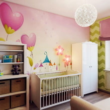 קישוט קיר בחדר הילדים: סוגי חומרים, צבע, תפאורה, צילום בפנים -2