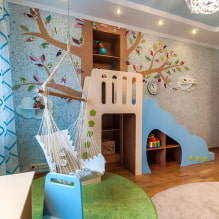 Decoració de parets a l'habitació infantil: tipus de materials, color, decoració, fotografia a l'interior-4