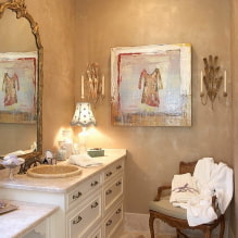 Plâtre décoratif dans la salle de bain: types, couleur, design, options de finition (murs, plafond) -6