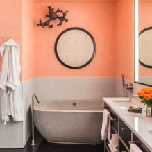 Декоративна мазилка в банята: видове, цвят, дизайн, опции за довършителни работи (стени, таван) -7