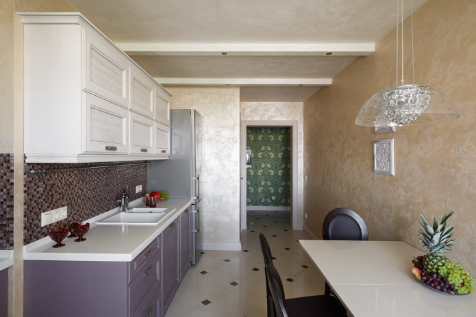 Thạch cao trang trí trong nhà bếp: chủng loại, ý tưởng thiết kế, màu sắc, hoàn thiện tạp dề