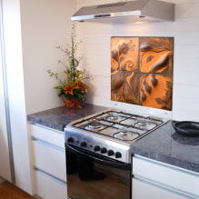 Panells per a la cuina: tipus, ubicació, disseny, dibuixos, fotos en diversos estils-4