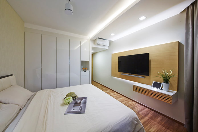 Televízor v spálni: možnosti umiestnenia, dizajn, fotografie v rôznych štýloch interiéru