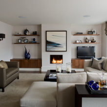 Televize v obývacím pokoji: fotografie, výběr místa, možnosti designu stěn v hale kolem TV-4