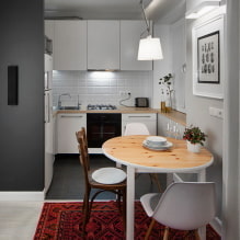 Keittiön kapea asunto: muotoilu, muoto ja sijainti, väri, valaistusvaihtoehdot-4