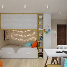 Design af en et-værelses lejlighed med en niche: foto, layout, møbelindretning-3