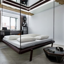 Peldošā gulta interjerā: veidi, formas, dizains, fona apgaismojums - 6