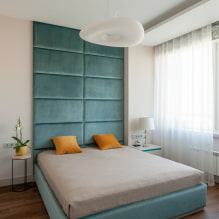 Tempat tidur dengan kepala katil yang lembut: foto, jenis, bahan, reka bentuk, gaya, warna-4