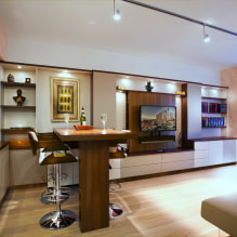 Barový pult v obývacej izbe: typy, tvary, možnosti umiestnenia, farby, materiály, dizajn-1
