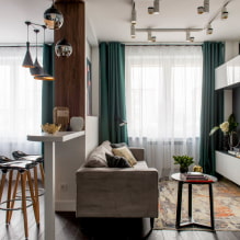 Barový pult v obývacej izbe: typy, tvary, možnosti umiestnenia, farby, materiály, dizajn-8