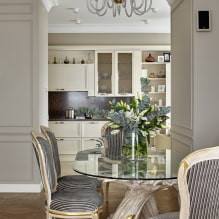 Sklenené stoly do kuchyne: fotografie v interiéri, typy, tvary, farby, dizajn, štýly-3