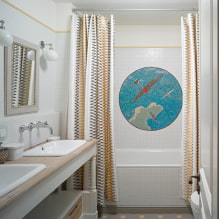 Mozaīka vannas istabā: veidi, materiāli, krāsas, formas, dizains, apdares vietas izvēle-0