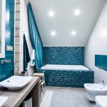Mozaīka vannas istabā: veidi, materiāli, krāsas, formas, dizains, apdares vietas izvēle-5