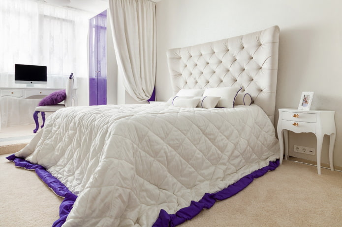 Cobrellits al llit del dormitori: foto, elecció del material, color, disseny, dibuixos